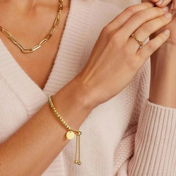 🆕️ 18K Gold Plated Adjustable Beaded Bracelet Stainless Steel Charm Jewelry - Picture 4 of 10